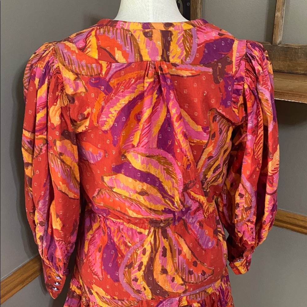 FARM Rio Banana Juice red, orange & brown long sleeve Cotton Minidress size S - Picture 5 of 12
